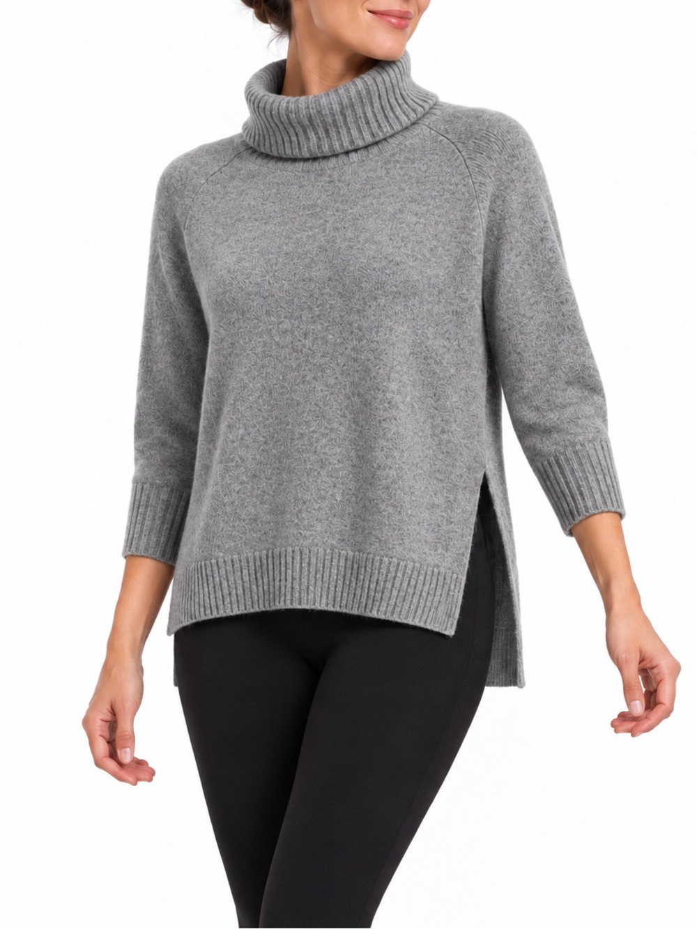Saks Fifth Avenue 100% Cashmere Gray Turtleneck Sweater S Quiet Luxury Oversized